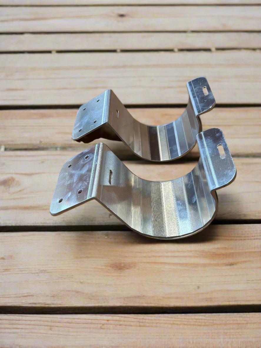 Metal brackets on a wood deck